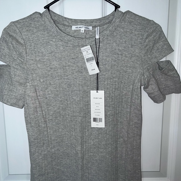 HELMUT LANG short sleeve 100% cotton Cut Slash Sleeve Gray Dress size XS - Picture 4 of 10